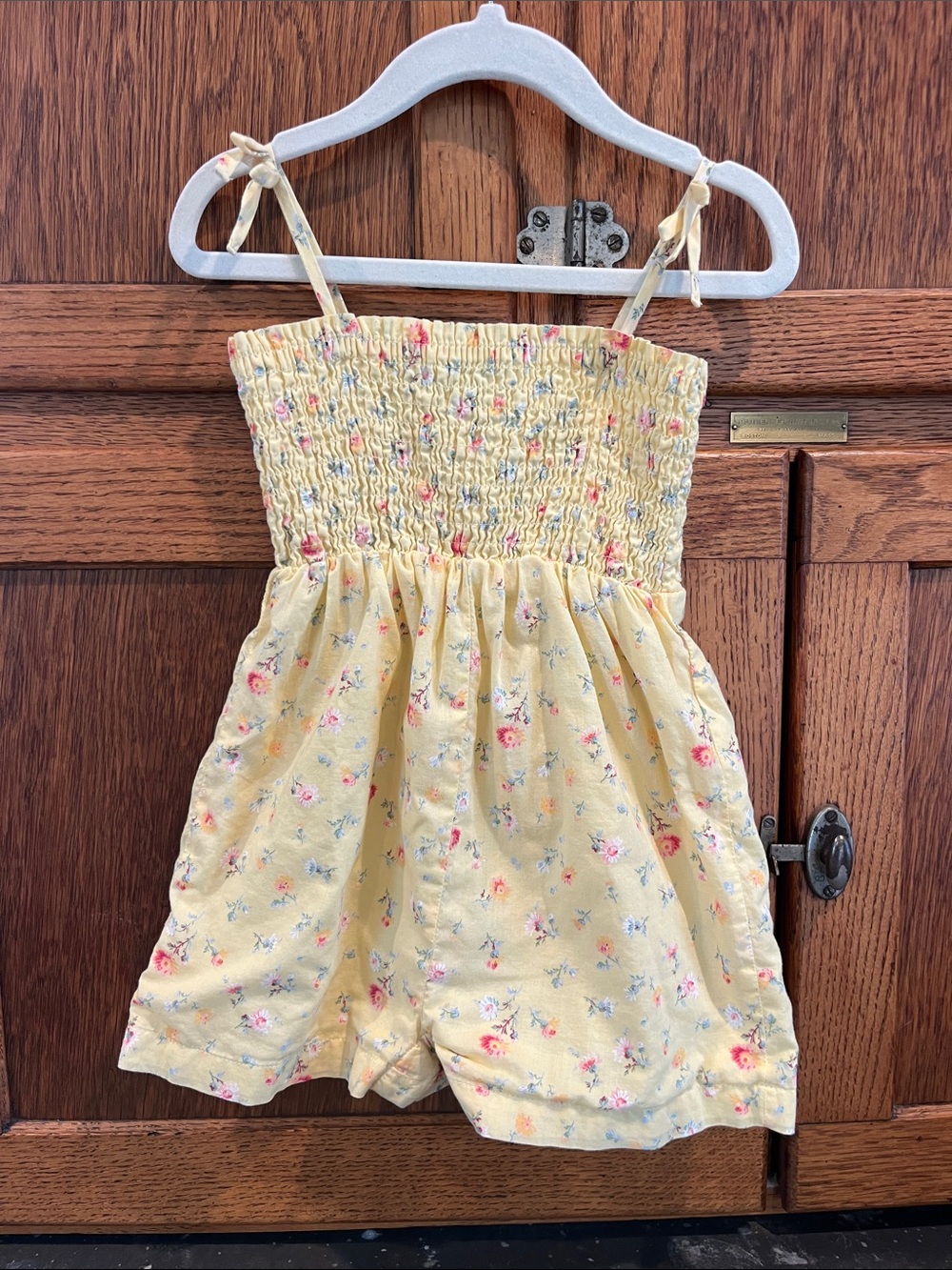 GAP Yellow Floral Smocked Romper with Tie Straps